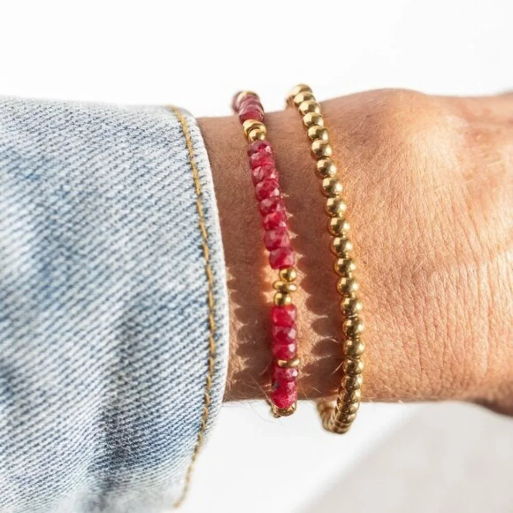 Ruby Beaded Necklace Gold Waterproof Chain July Birthstone Ruby Gemstone Jewelry - Picture 13 of 14